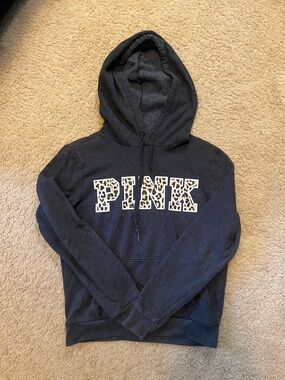 PINK Victoria's Secret Black Hoodie with Leopard PINK Logo